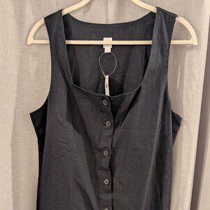 GAP Black Linen-Blend Button-Front Mini Dress Size L NWT